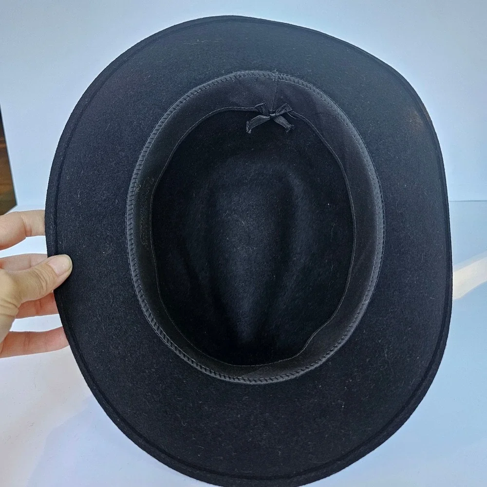 Vtg 80s Banana Republic Black Wool Fedora Wide Brim Safari Hat Goth Classic Sz 7